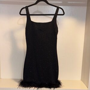 Windsor Sparkling Black Mini Dress with Feather Hem